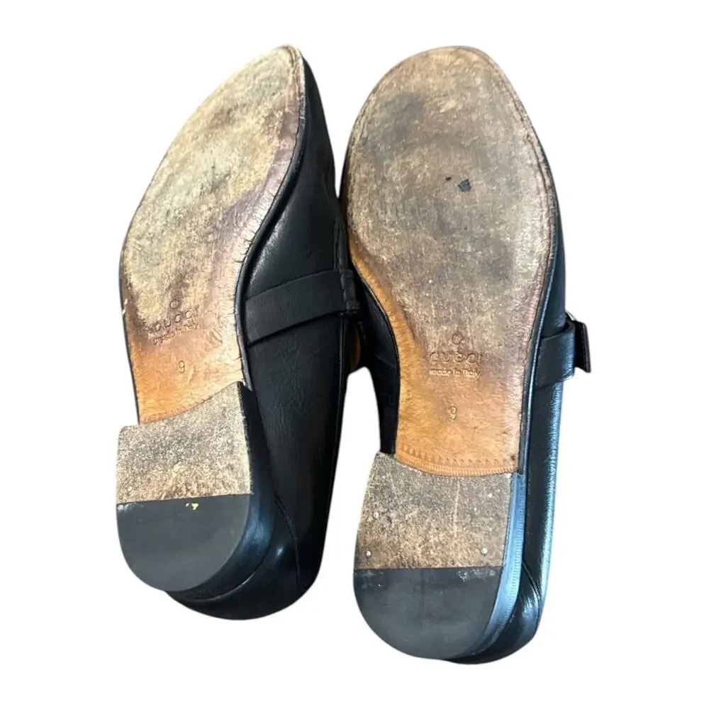 Gucci Double G Logo Mens black Leather Loafer SZ 9 ITALY